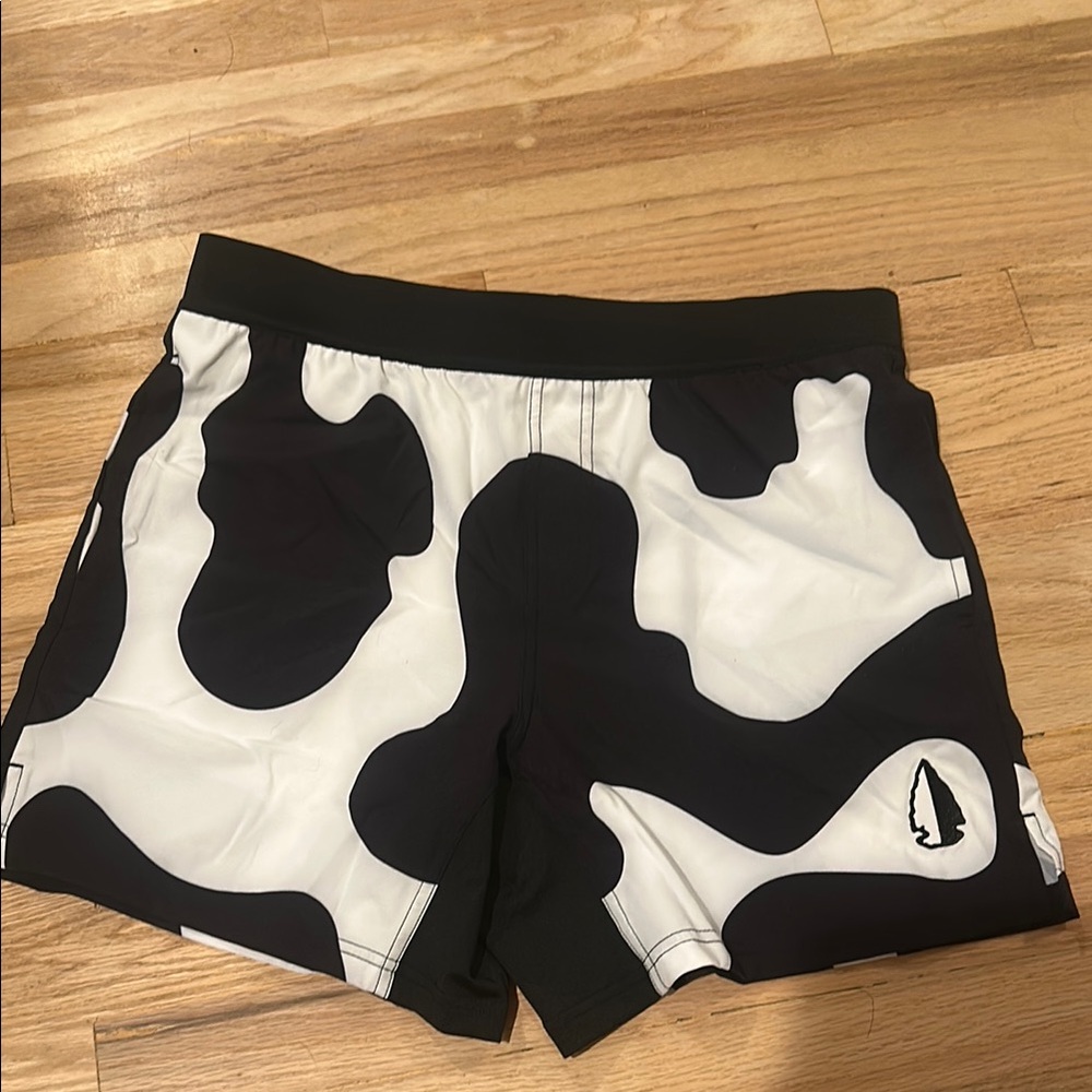 Black and White Athletic Cow Print Shorts